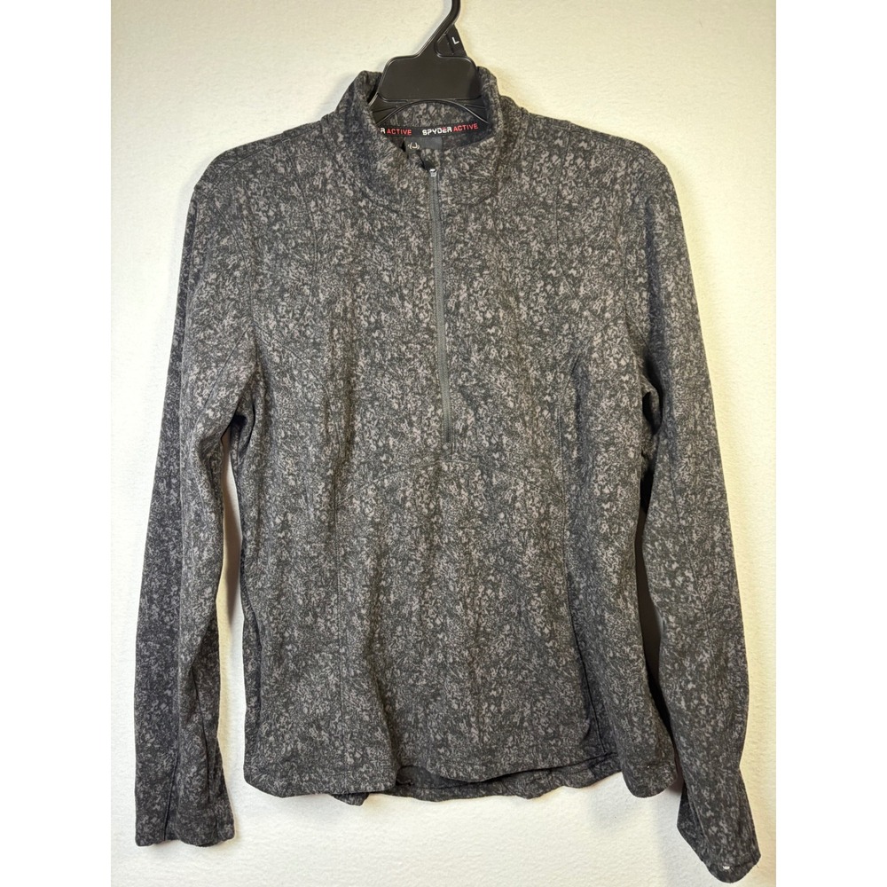 Spyder Pullover Women Large  EUC Quarter Zip Marble Print  Black/Brown